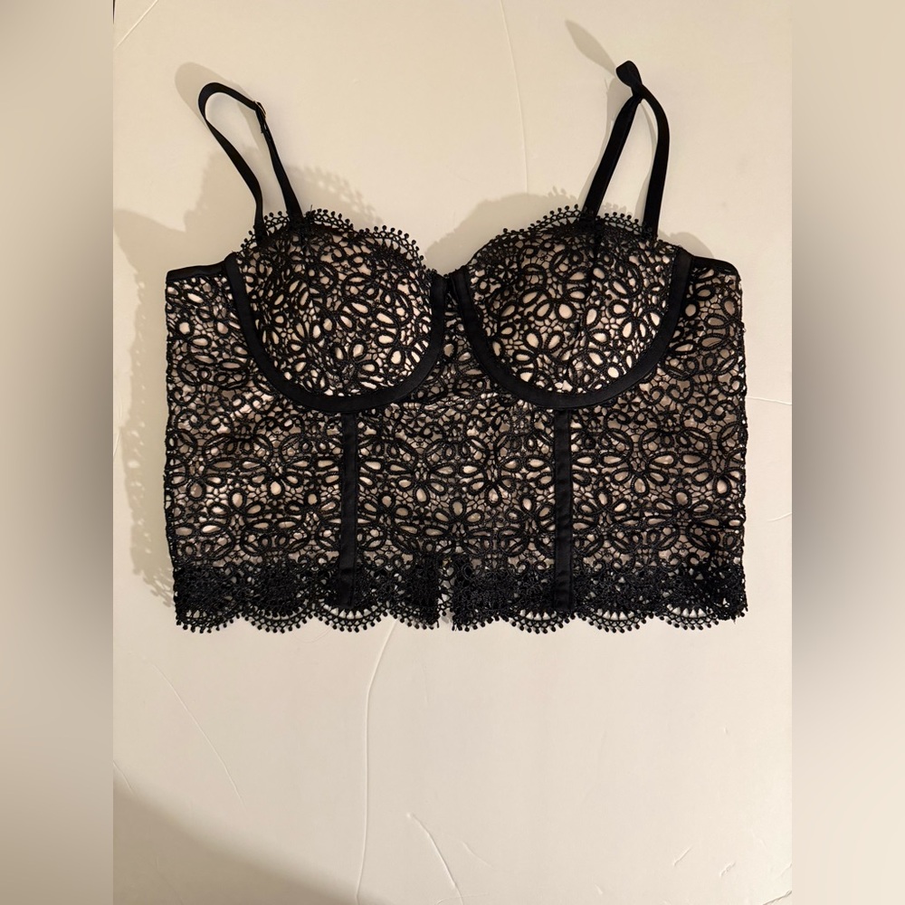 Mind Code Black and Cream Lace Top